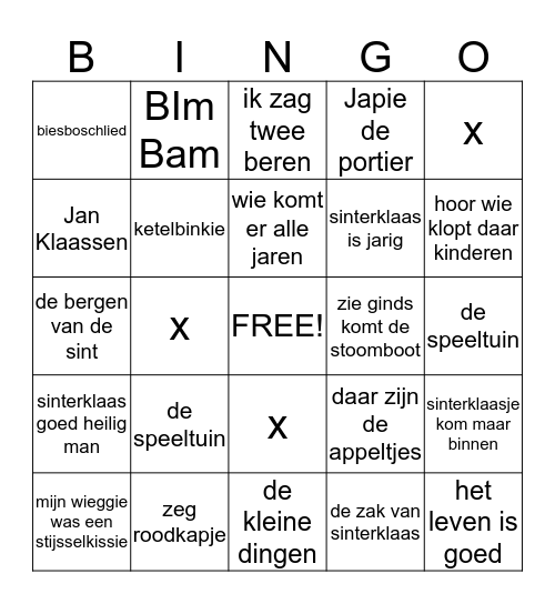 KBO-Raamsdonksveer Sinterklaas Bingo Card