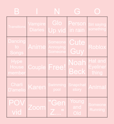 Tik Tok Bingo Card