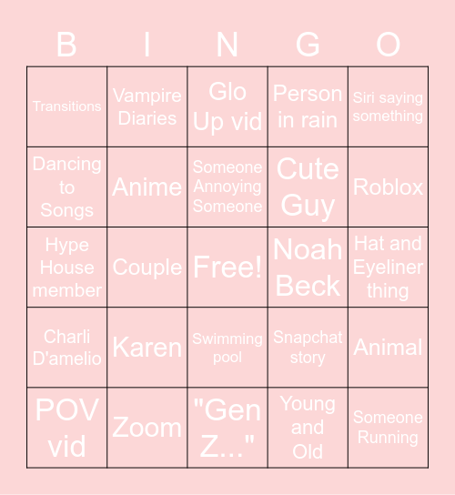 Tik Tok Bingo Card