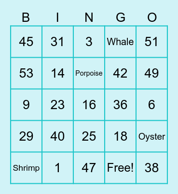 Sea Creatures Bingo Card