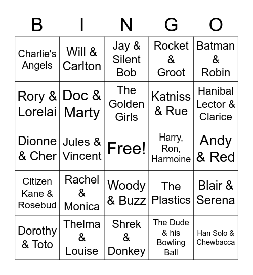 Movie & TV Besties Bingo Card