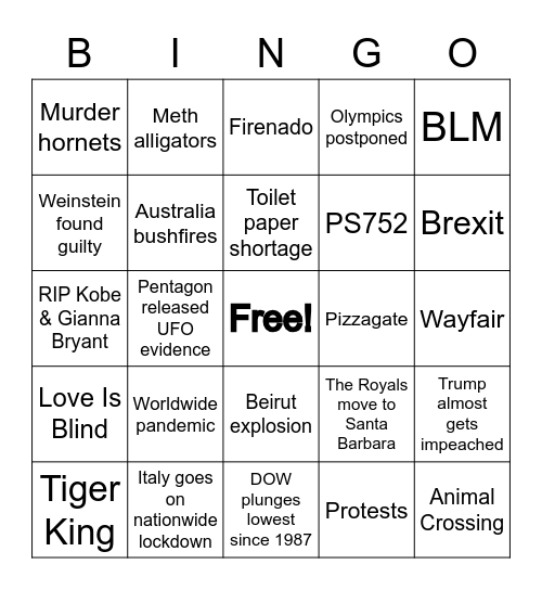 2020 Bingo Card