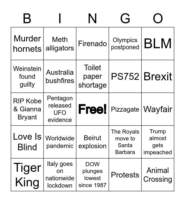 2020 Bingo Card