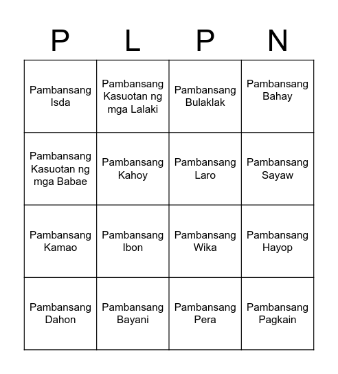 PAMBANSANG SAGISAG Bingo Card