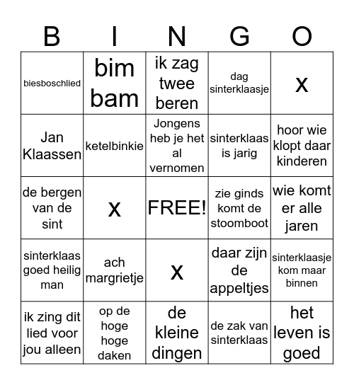 KBO-Raamsdonksveer Sinterklaas Bingo Card