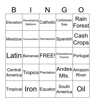 Latin America BINGO Card