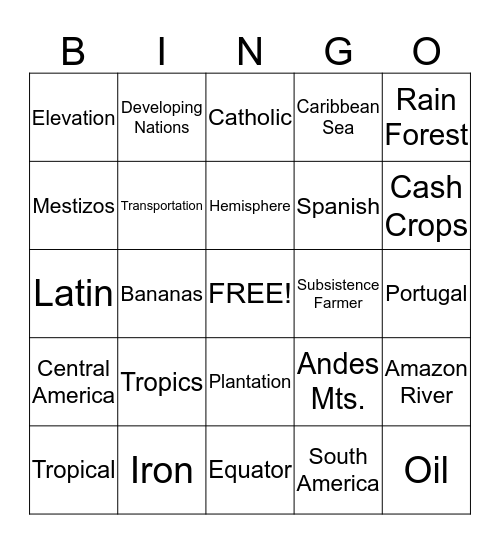 Latin America BINGO Card