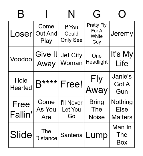 90s Rock Bingo Card