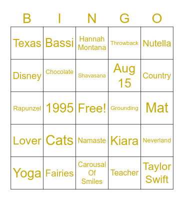 Bassi's Birthday Bingo Card