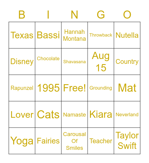 Bassi's Birthday Bingo Card