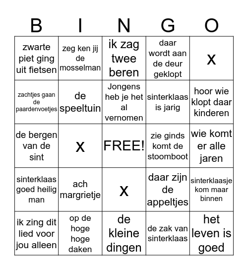 KBO-Raamsdonksveer Sinterklaas Bingo Card