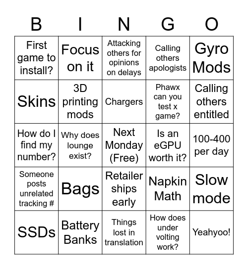 GPD Win Max Bingo Card