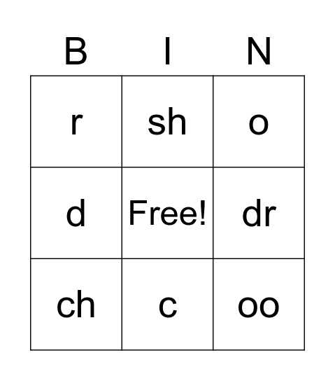 Word Parts Bingo Card