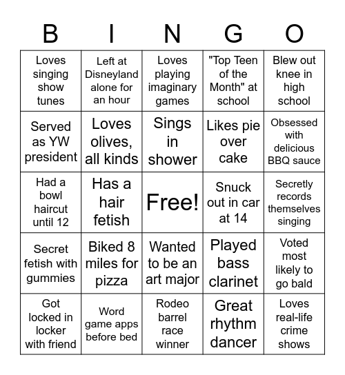 Fun Fam Factoids Bingo Card