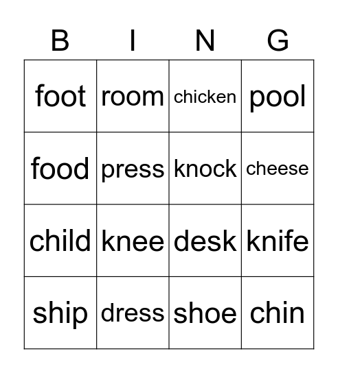 Bingo Phoneme Words Bingo Card