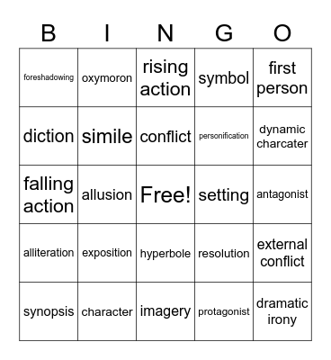 Lit Term Bingo Card