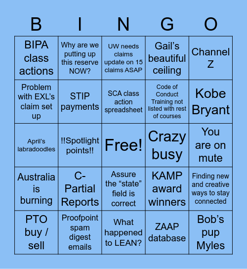 Zurich Bingo Card