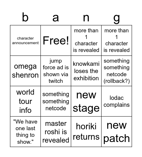 DRAGON BALL FighterZ Show Bingo Card