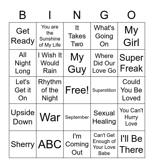 MOTOWN Bingo Card