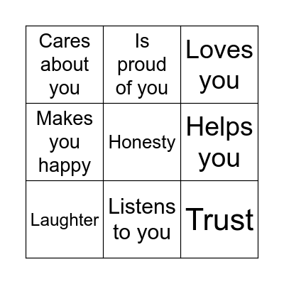 Friendship Bingo Card