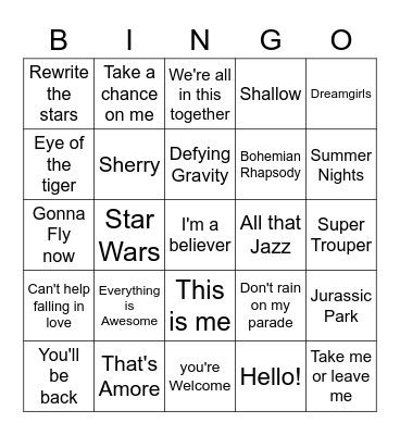 Broadway/Movie theme/tracks Bingo Card