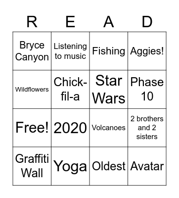 Get To Know Miss Read Bingo Card