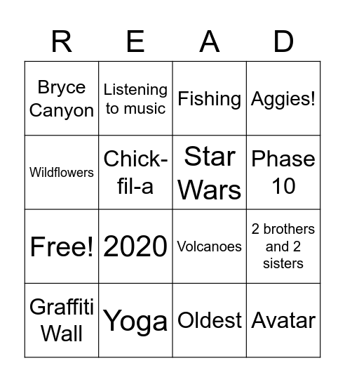 Get To Know Miss Read Bingo Card