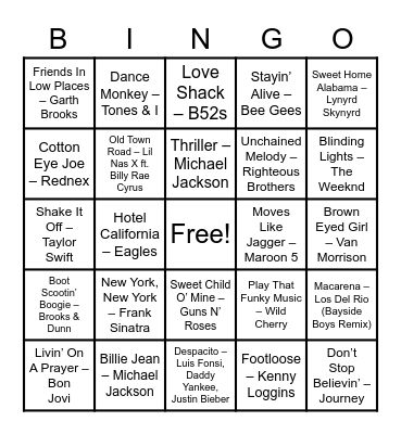 Safehome Music Bingo Card