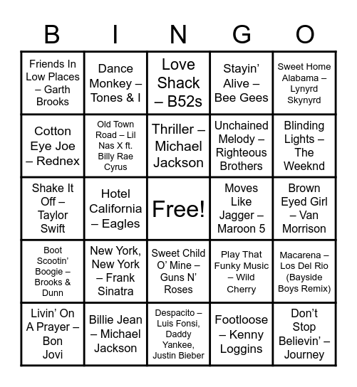 Safehome Music Bingo Card
