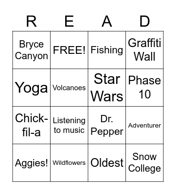 Get To Know Miss Read Bingo Card