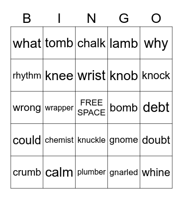 Silent Letters Bingo Card