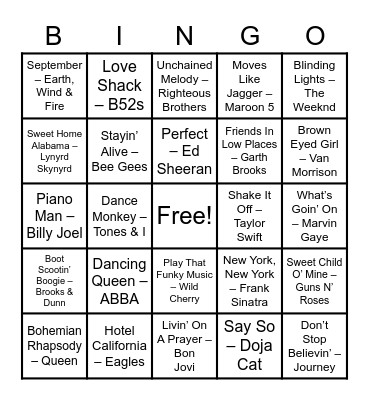 Safehome Music Bingo Card