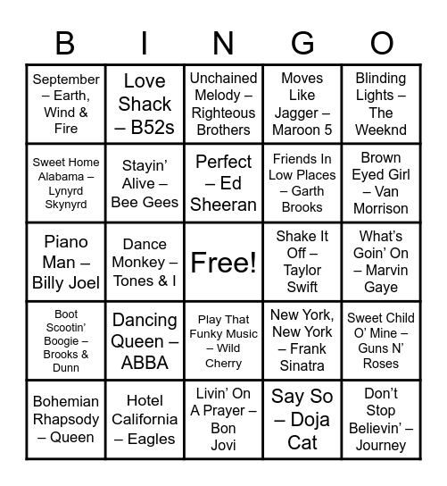 Safehome Music Bingo Card