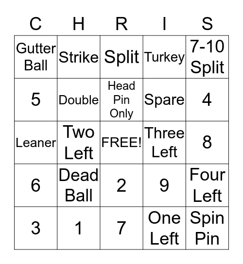 Grooms Dinner Bowling Bingo Card