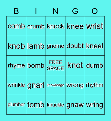 Silent Letters Bingo Card