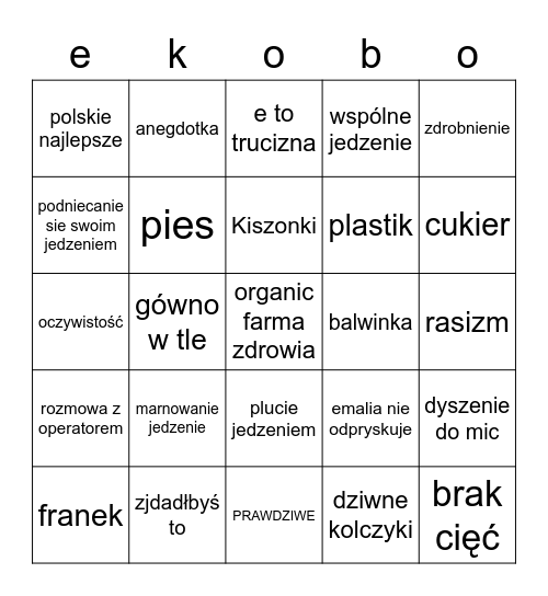 EKOBOSACKA Bingo Card