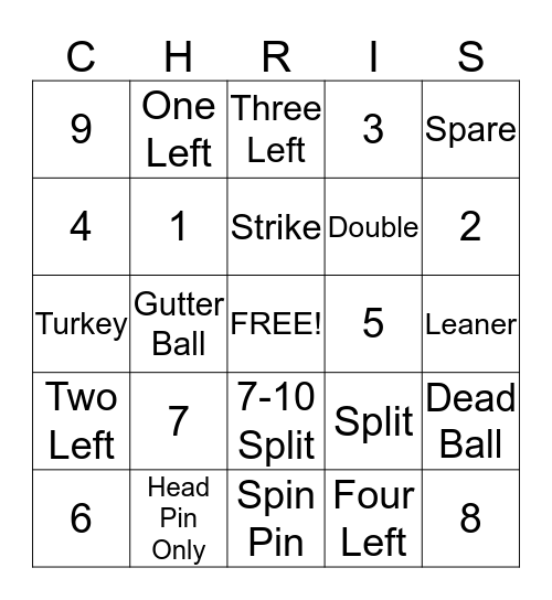 Grooms Dinner Bowling Bingo Card