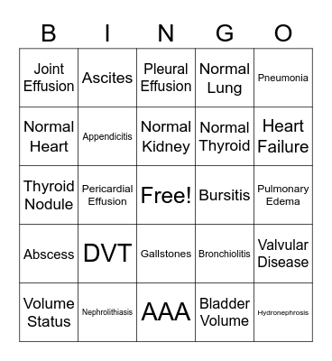 POCUS Bingo Card