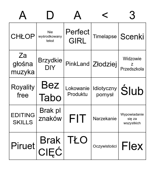 ADA Bingo Card