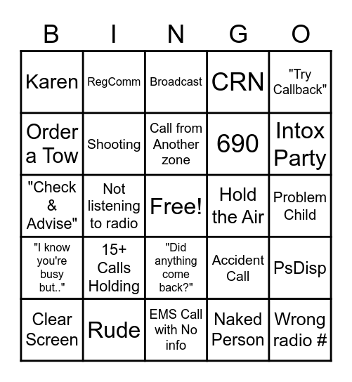 Dispatch Bingo Card