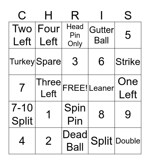 Grooms Dinner Bowling Bingo Card