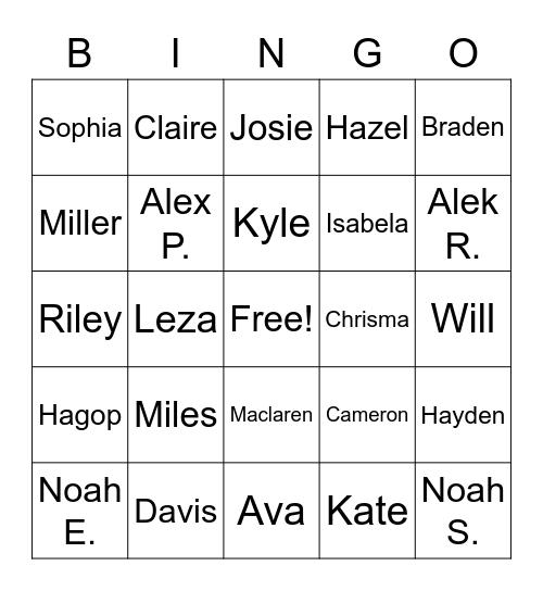 Period 7 Bingo Card