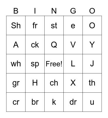 Phonics Bingo Card