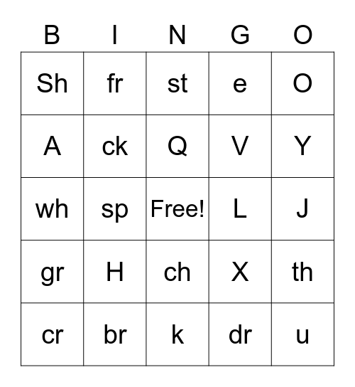 Phonics Bingo Card