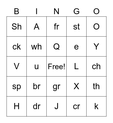 Phonics Bingo Card