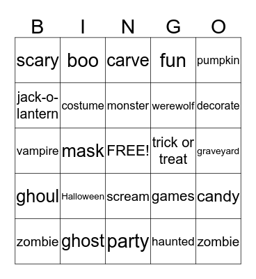 BOOOOOOOOO!!!!!!! Bingo Card