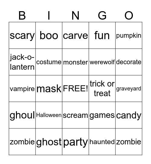 BOOOOOOOOO!!!!!!! Bingo Card