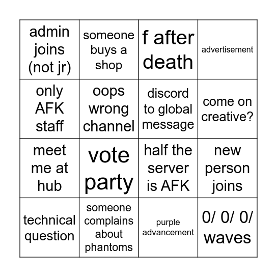 TWS Short-game Bingo Card