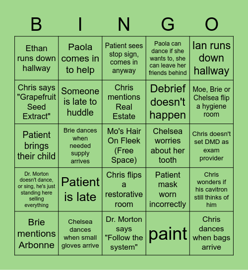 Mint 32 Dentistry Bingo Card