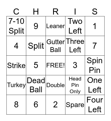 Grooms Dinner Bowling Bingo Card